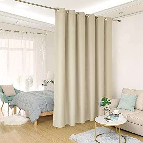 Deconovo Room Divider Curtains for Office 10ft Wide x 9ft Tall 1 Panel Beige 9ft Curtains for Patio Door Soundproof Curtains Thermal Insulated Drapes for Living Room Bedroom Partition
