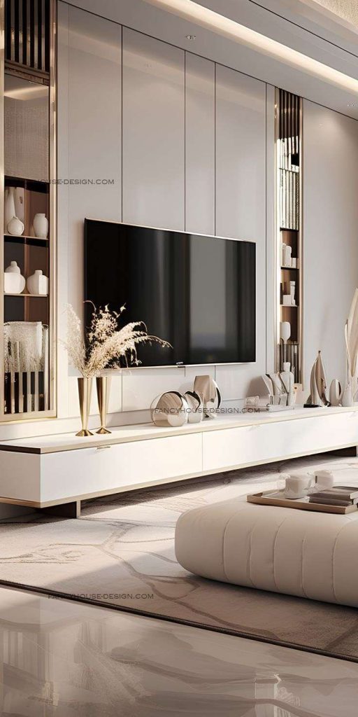 Living rooms interior design marries minimalist principles with luxury materials for a chic look
